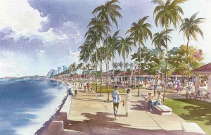 Rendering of view along Tering Bay in the Batam Centre master plan